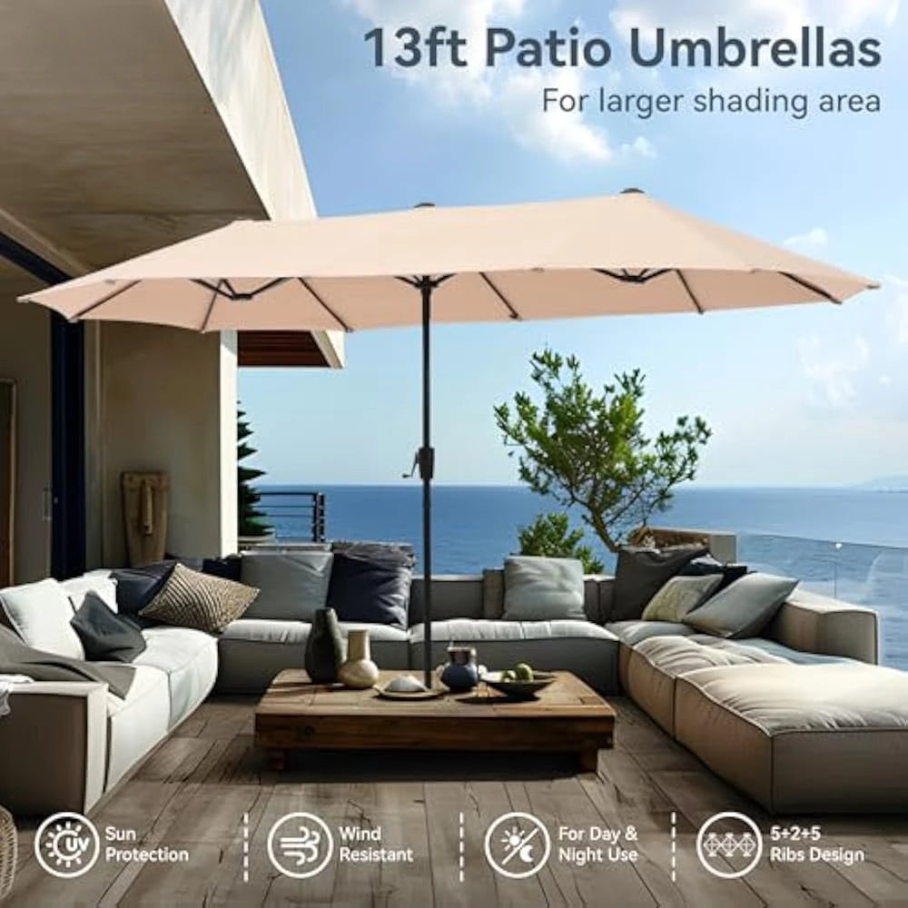 ✅ 13 FT Double-Sided Patio Umbrella – Twin Outdoor Market Umbrella with Crank