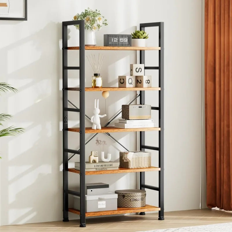 5-Tier Modern Bookshelf – Tall Industrial Storage for Laundry Room, Office, Garage Organization