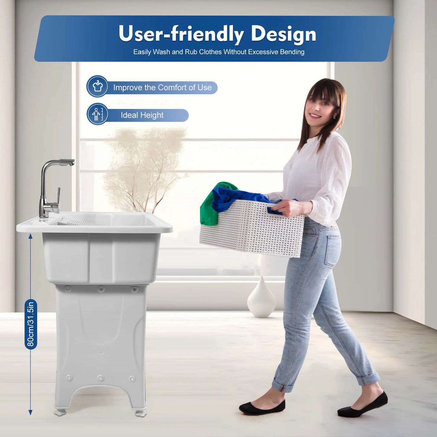 Detached Plastic Laundry Sink with Faucet & Washing Board