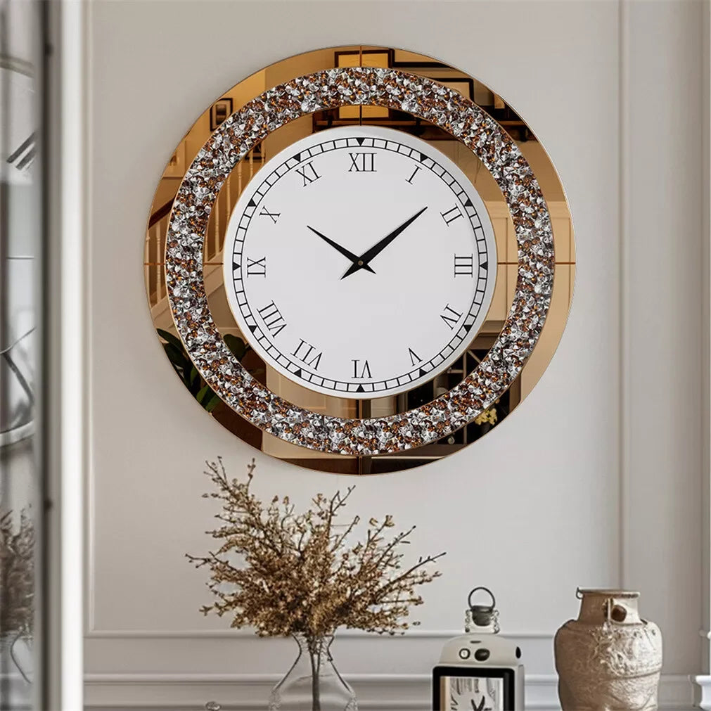 LUVODI 32" Modern 3D Wall Clock – Large Crystal Design with Roman Numerals